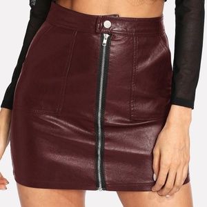 Front zipper Wine Red Skirt